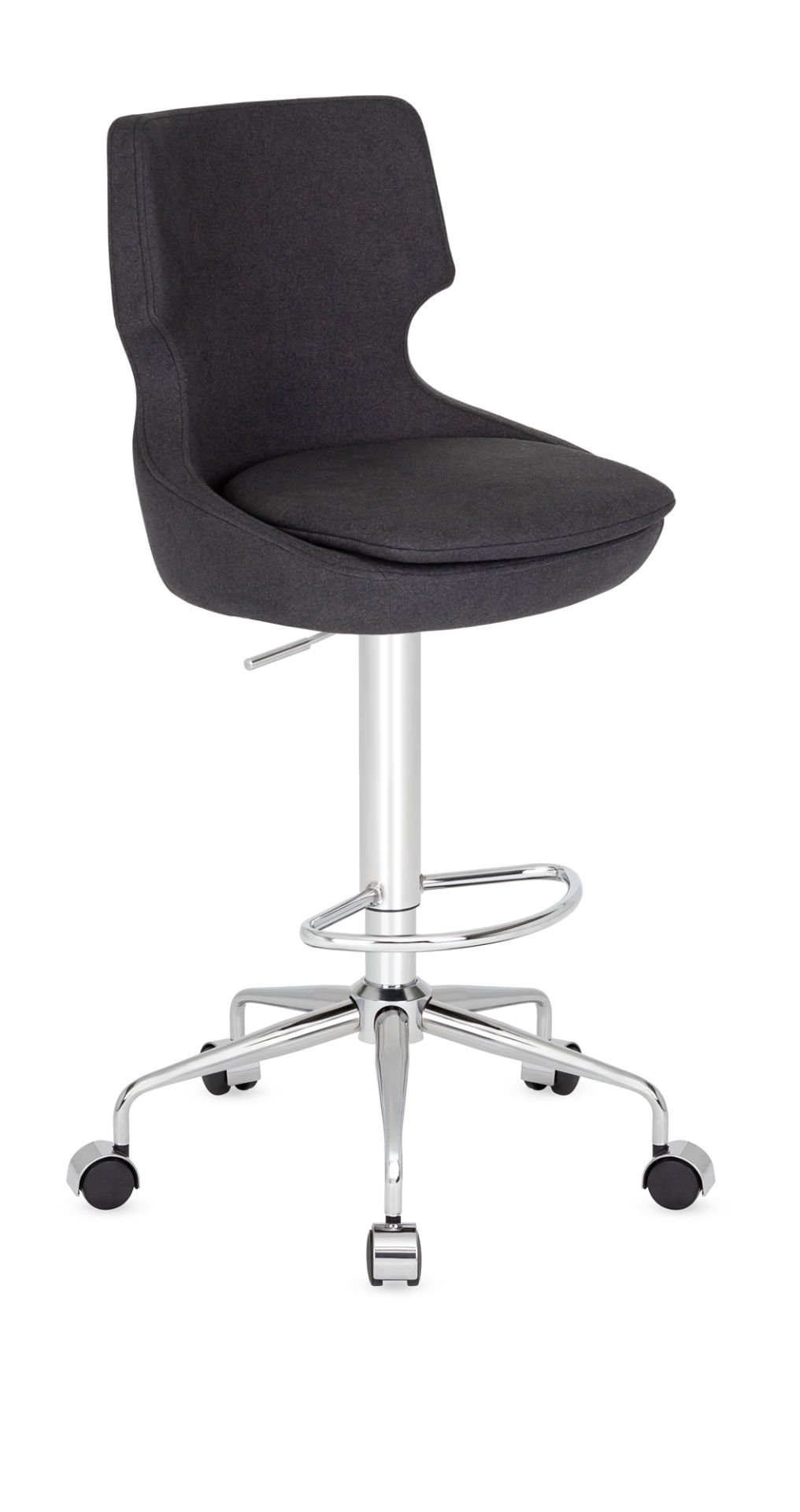 Donna Metal Krom Ayak Tekerlekli Yüksek Boy Antrasit Gri Kaşe Kumaş Bar Sandalyesi - Ergonomik, Şık ve Dayanıklı