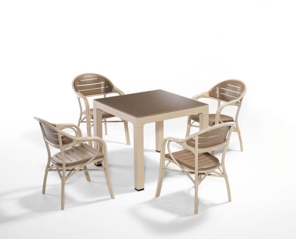 Bambu Cappuccino Çöl Kahvesi Dış Mekan Bahçe Masa Sandalye Takımı Kare 90x90 cm
