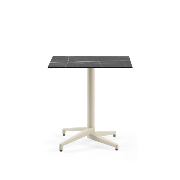 Bej Ayak Siyah Mermer Compact Paslanmaz Bahçe Masası 77x77