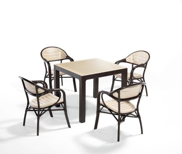 Kahverengi Cappucino Dış Mekan Bahçe Masa Sandalye Takımı 4 Kişilik Kare 90x90 cm