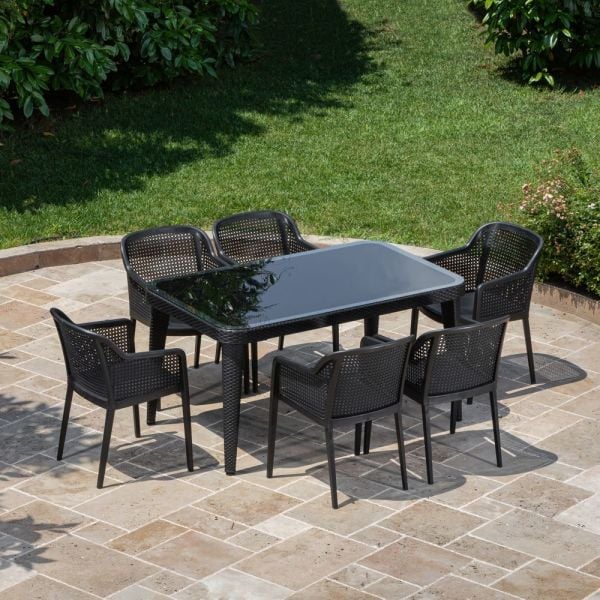 Siyah Dış Mekan Bahçe Masası Sandalyesi Takımı 90x150 cm Cafe Kafe Restaurant Otel Teras Veranda Ev Bahçesi ve Açık Hava Kullanımı için İdeal Mobilya Seti