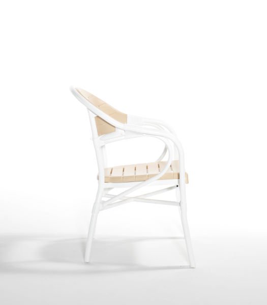 Beyaz Fildişi Bahçe Masa Sandalye Takımı 6 Kişilik Dikdörtgen 90x150 cm Mutfak Otel Restoran Kafe Teras ve Balkon Kullanımına Uygun Enjeksiyon Plastik Bambu Tasarım