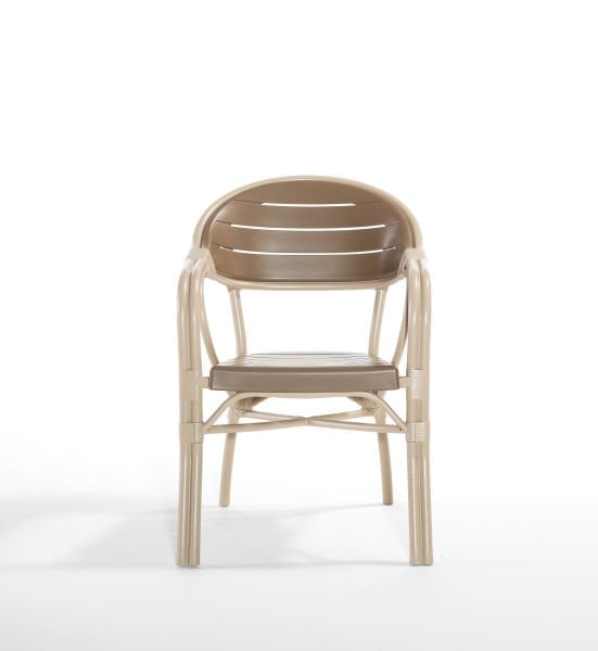 Cappuccino Çöl Kahvesi Dış Mekan Bahçe Masa Sandalye Takımı 6 Kişilik Dikdörtgen 90x150 cm Dayanıklı Enjeksiyon Plastik Bambu Tasarım