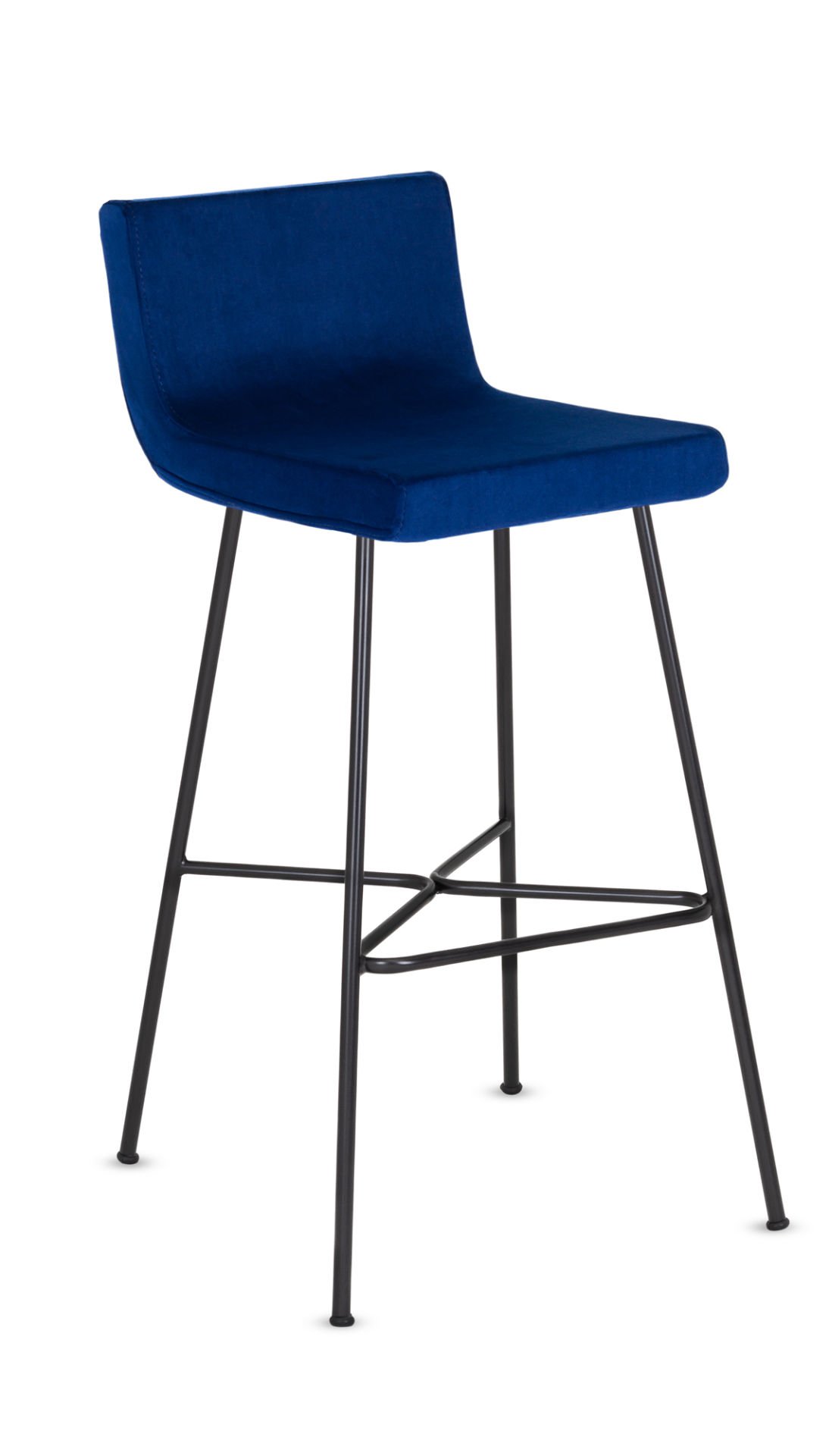 Rios Modern Siyah Metal Ayak Mavi Lacivert Kumaş Bar Sandalyesi – Ergonomik, Şık ve Dayanıklı Mutfak Sandalyesi | Cafe & Restaurant İçin