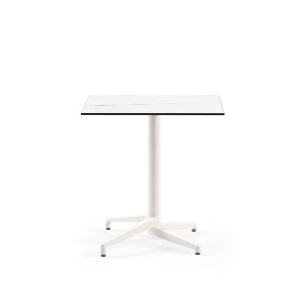 Beyaz Ayak Beyaz Mermer Compact Paslanmaz Bahçe Masa 77x77