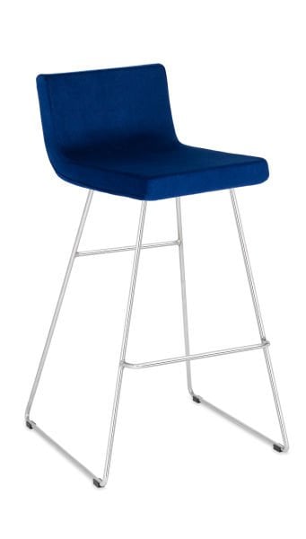 RİOS Modern Metal Krom Ayak Lacivert Mavi Kumaş Mutfak Bar Sandalyesi - Şık ve Dayanıklı Tasarım