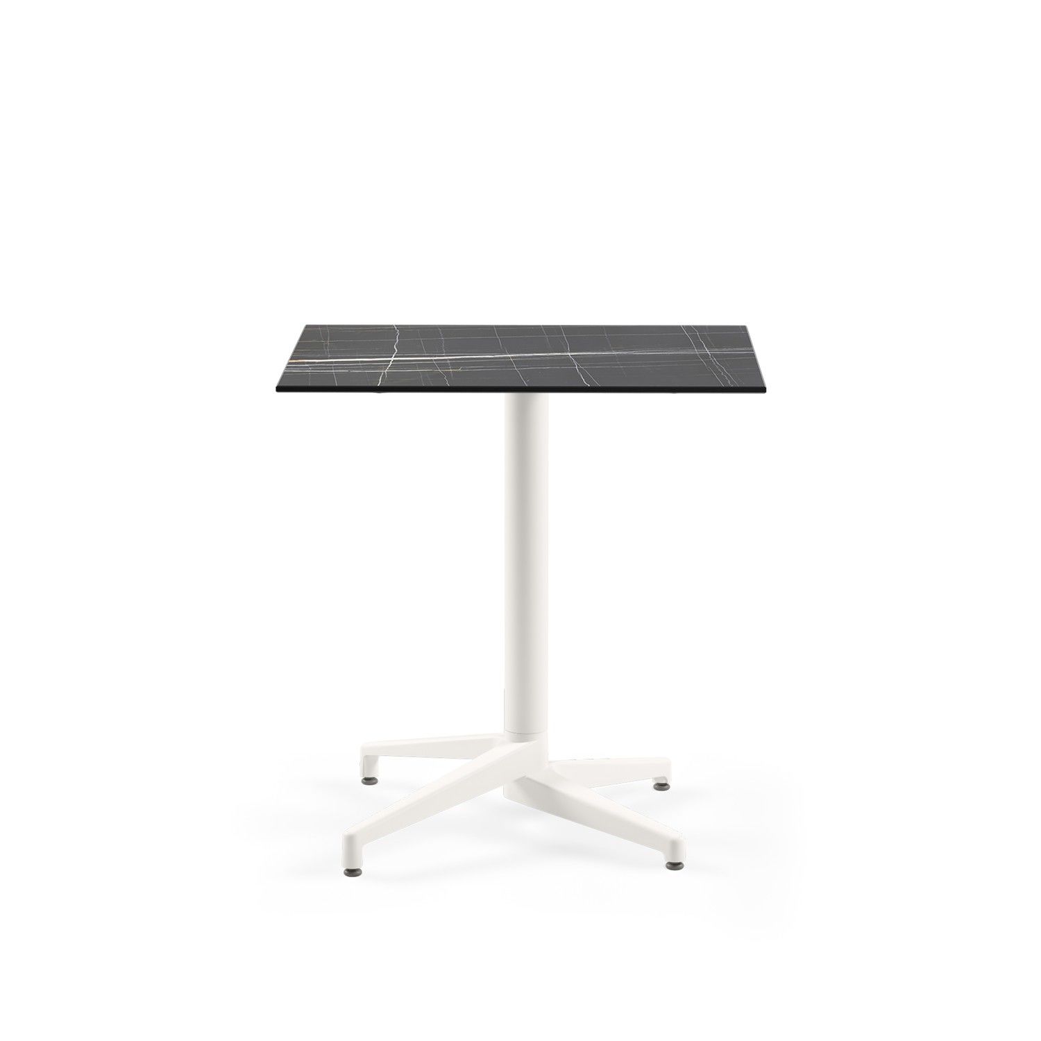 Beyaz Ayak Siyah Mermer Compact Paslanmaz Masa 77x77