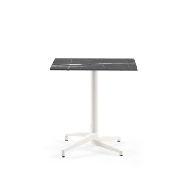 Beyaz Ayak Siyah Mermer Compact Paslanmaz Masa 77x77