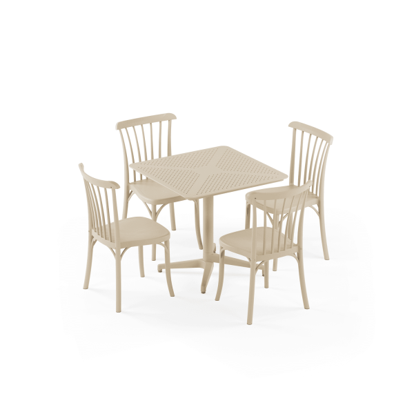 Bej Katlanır Bahçe Masa Sandalye Takımı 4 Kişilik 80x80