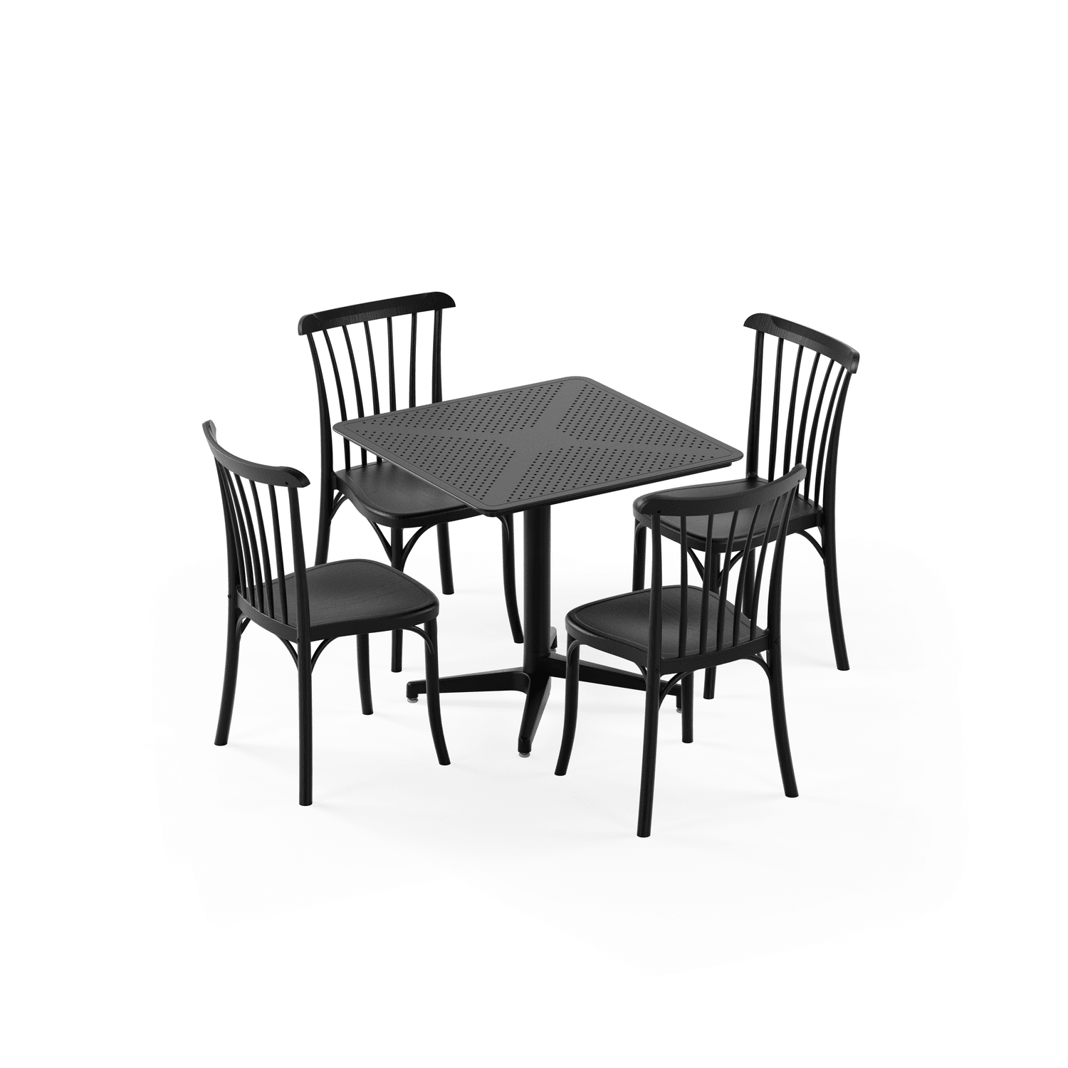 Siyah Katlanır Bahçe Masa Sandalye Takımı 4 Kişilik 80x80