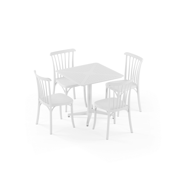 Beyaz 4 Kişilik Dış Mekan Bahçe Masa Sandalye Takımı 80x80