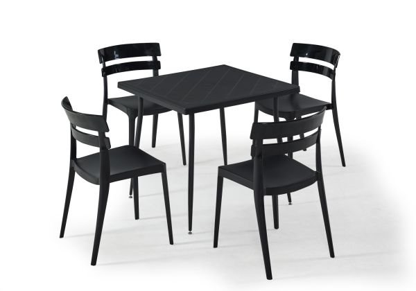Siyah Bahçe Masa Sandalye Takımı 80x80 cm Kare Tasarım İç ve Dış Mekan Kullanımı İçin Uygun