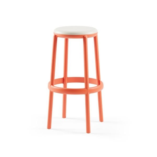 Turuncu 75 cm Yüksek Yuvarlak Bahçe Bar Taburesi – Kafe, Restoran, Otel, Mutfak Adası ve Bar Kullanımı İçin Şık ve Dayanıklı Dış Mekan Bar Taburesi | Suya Güneşe Dayanıklı, İstiflenebilir