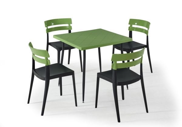 Siyah ve Yeşil Bahçe Masa Sandalye Takımı Kare 80x80 cm İç ve Dış Mekan Kullanımı İçin Uygun Mutfak Otel Restoran Kafe Teras Veranda ve Balkon