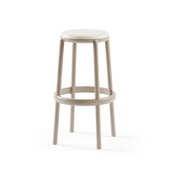 Plastik Yuvarlak Dış Mekan Bahçe Bar Taburesi 75 cm Oturma Yüksekliği Kum Beji Gövde Bej Oturum, Dayanıklı, Hafif, İstiflenebilir, Mutfak, Otel, Cafe, Kafe, Restoran için