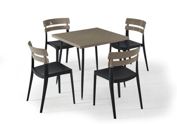 Siyah ve Kum Beji Kare Bahçe Masa Sandalye 80x80 cm 4 Kişilik