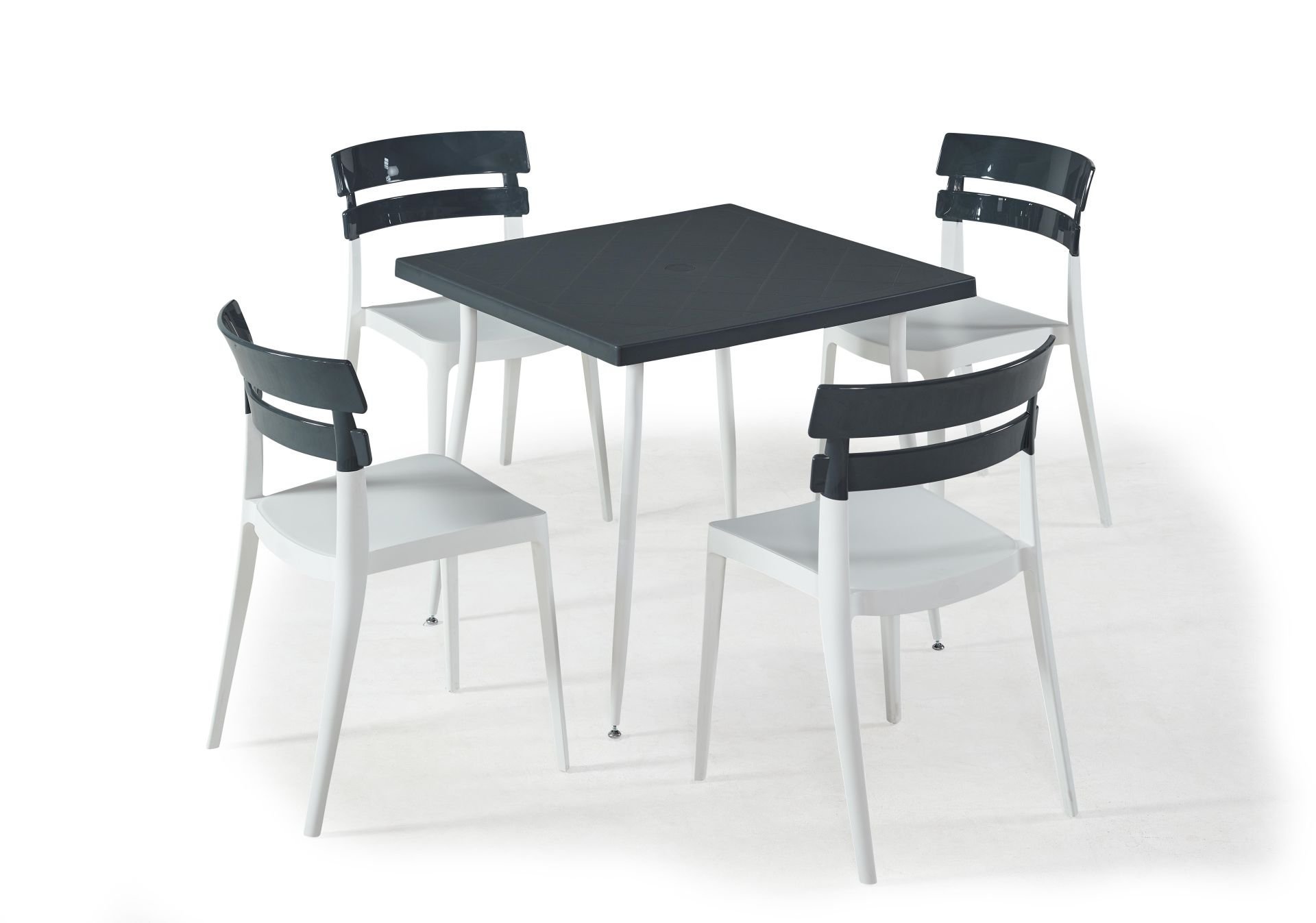 Beyaz Antrasit Bahçe Masası Sandalye Takımı 80x80 cm İç ve Dış Mekan Kullanımı İçin Uygun