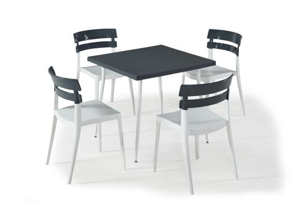 Beyaz Antrasit Bahçe Masası Sandalye Takımı 80x80 cm İç ve Dış Mekan Kullanımı İçin Uygun