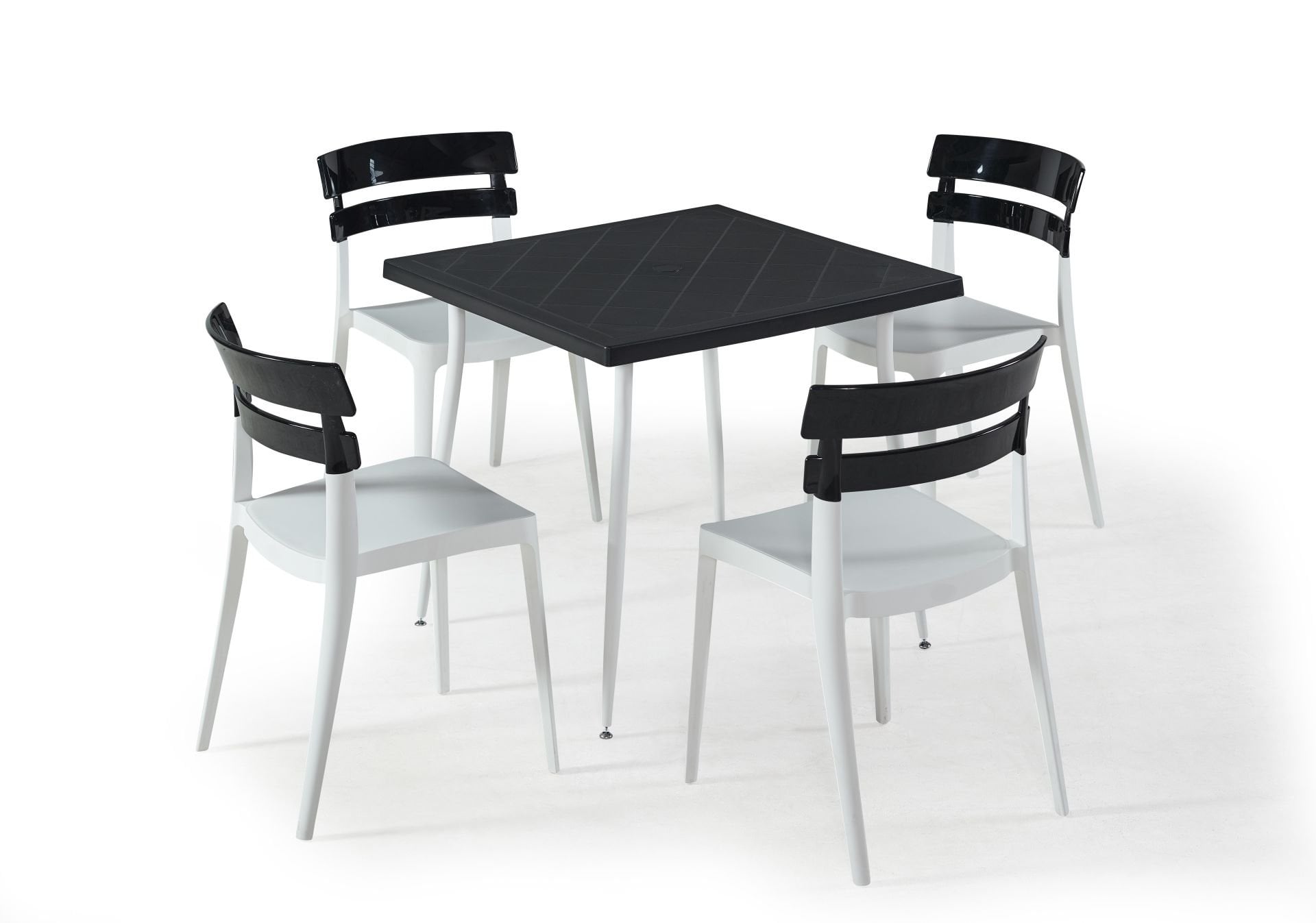 Beyaz Siyah Dış Mekan Bahçe Masa Sandalye Takımı 80x80 cm Kare Masa Mutfak Otel Restoran Kafe ve Balkon Kullanımı İçin İdeal