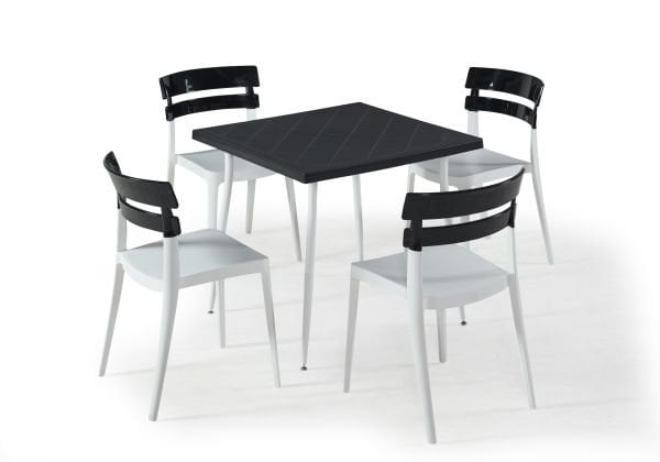 Beyaz Siyah Dış Mekan Bahçe Masa Sandalye Takımı 80x80 cm Kare Masa Mutfak Otel Restoran Kafe ve Balkon Kullanımı İçin İdeal