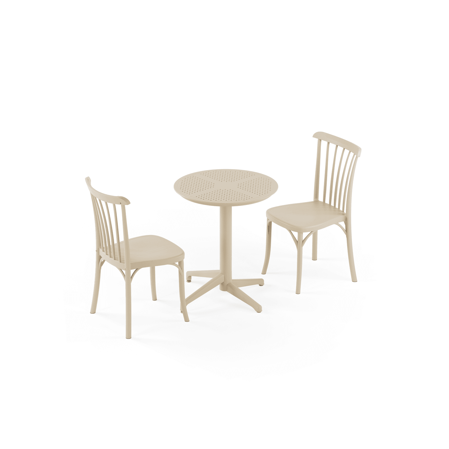 Bej Yuvarlak Bahçe Masa Sandalye Takımı 2 Kişilik 60 cm