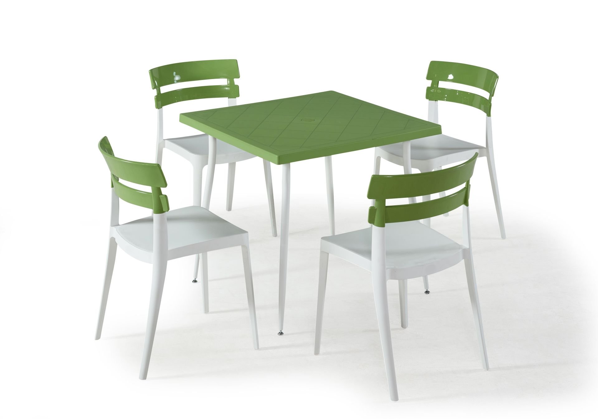Beyaz Yeşil Dış Mekan Bahçe Masa Sandalye Takımı Kare 80x80 cm Mutfa  Otel Kafe ve Teras Kullanımı İçin Uygun