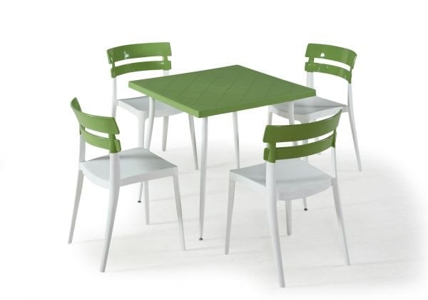 Beyaz Yeşil Dış Mekan Bahçe Masa Sandalye Takımı Kare 80x80 cm Mutfa  Otel Kafe ve Teras Kullanımı İçin Uygun