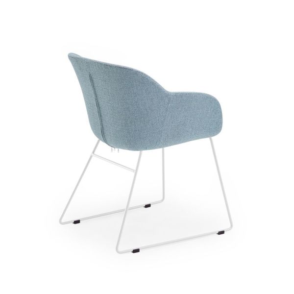 Metal Beyaz Fırın Boyalı Ayak Buz Mavi Kumaş Bekleme Salonu Sandalyesi
