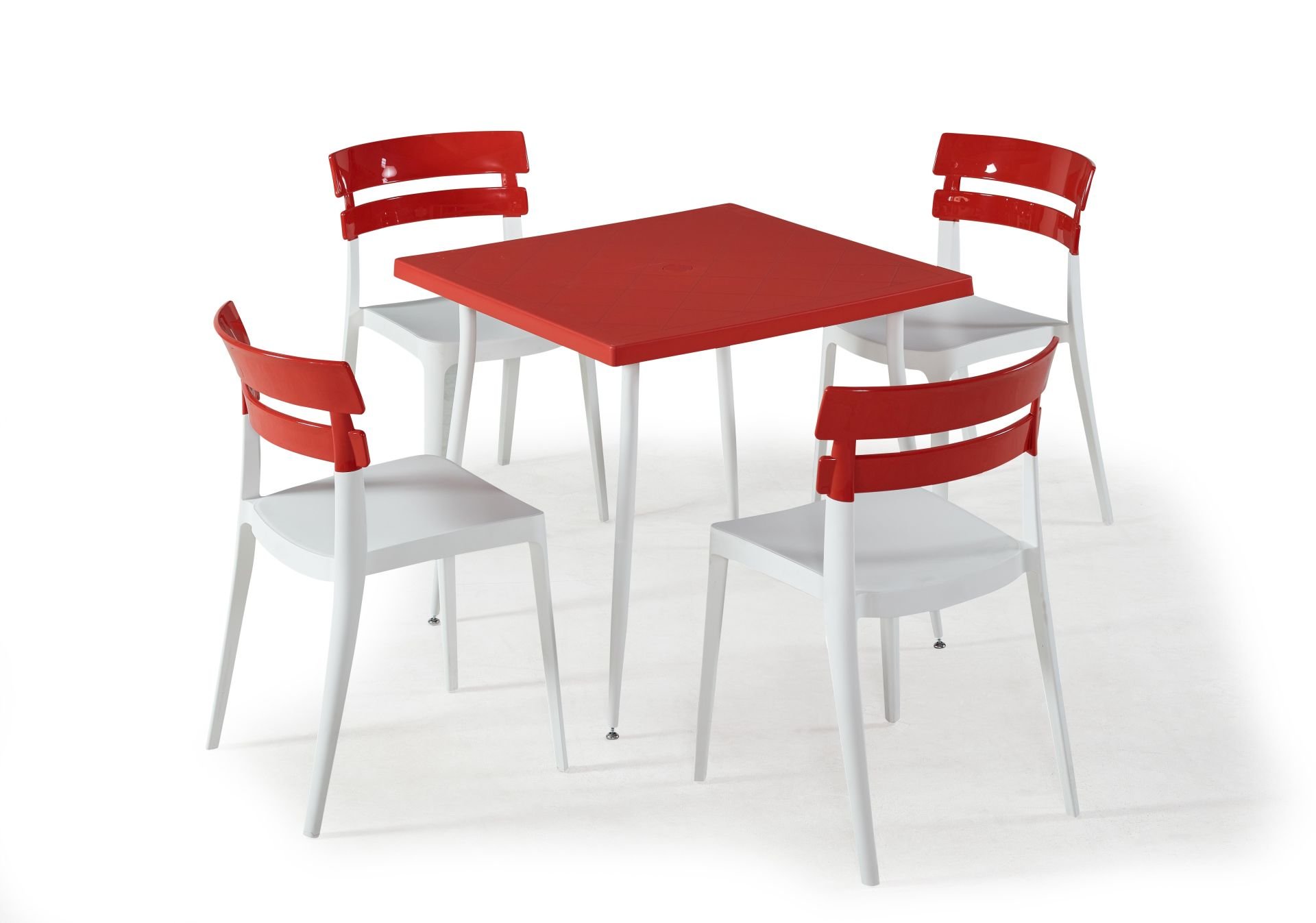 Beyaz Kırmızı Bahçe Masa Sandalye Takımı Kare 80x80 cm