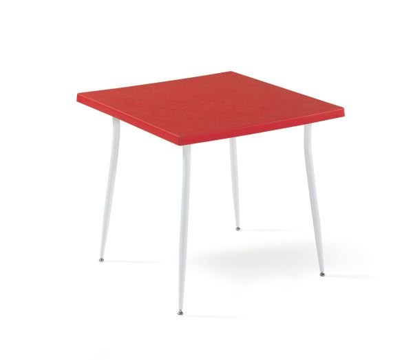 Beyaz Kırmızı Bahçe Masa Sandalye Takımı Kare 80x80 cm