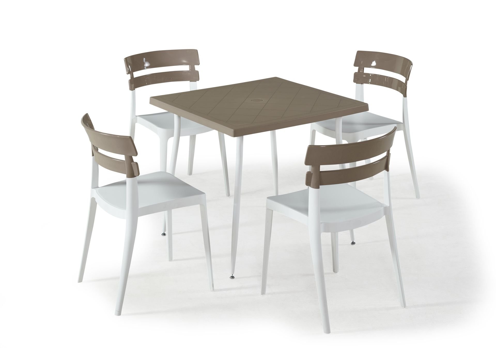 Beyaz Kum Beji Dış Mekan Bahçe Masa Sandalye Takımı Kare 80x80 cm