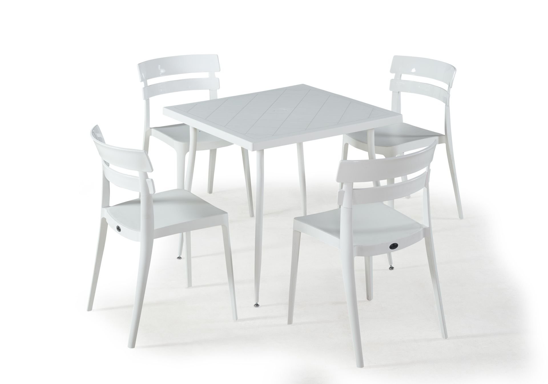 Beyaz Kare Bahçe Masa Sandalye Takımı 80x80 cm Mutfak Restoran Kafe Teras ve Balkon İçin Uygun