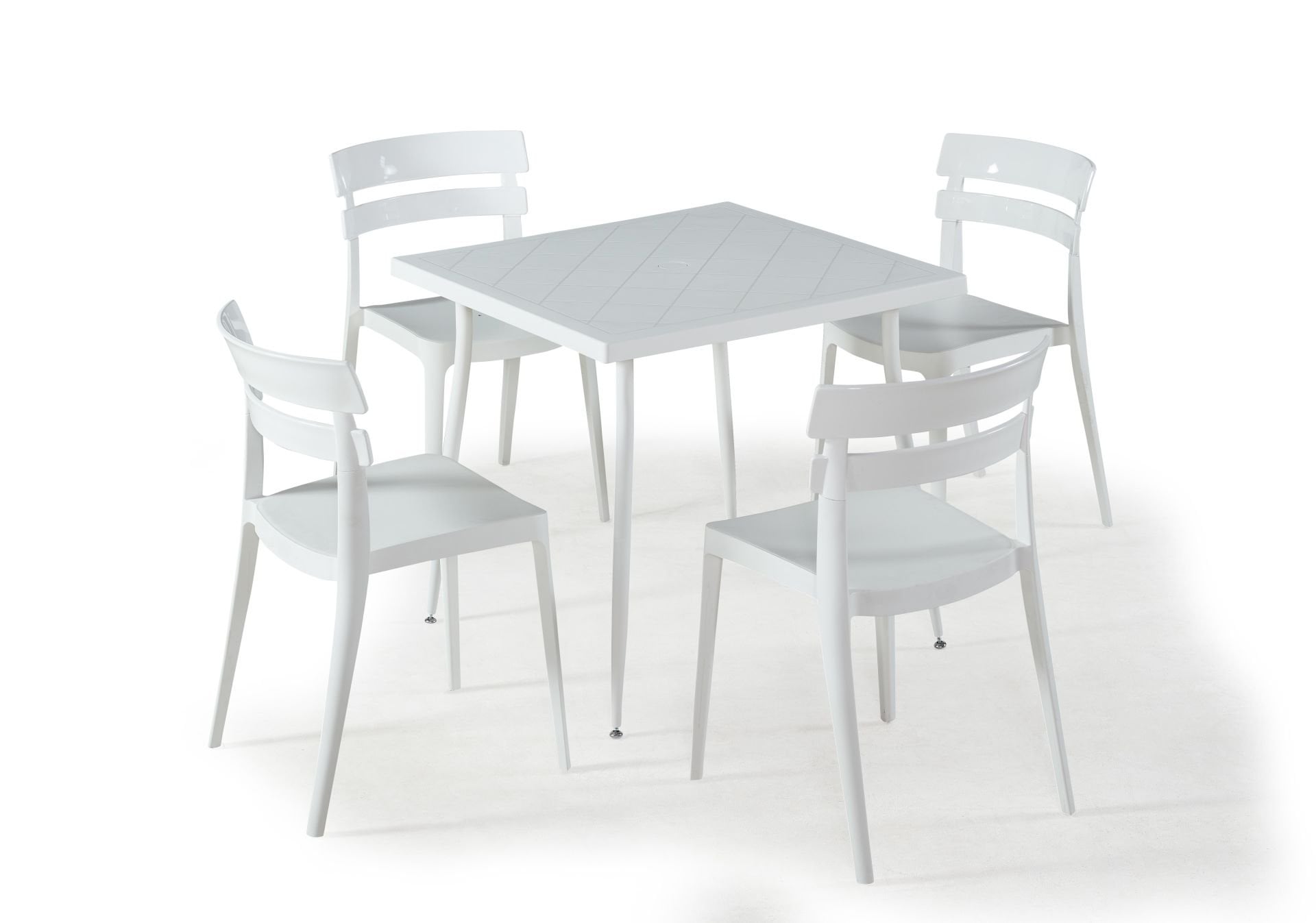 Beyaz Kare Bahçe Masa Sandalye Takımı 80x80 cm Mutfak Restoran Kafe Teras ve Balkon İçin Uygun