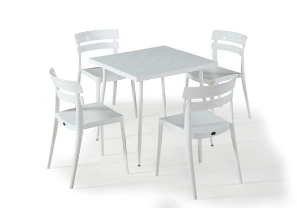 Beyaz Kare Bahçe Masa Sandalye Takımı 80x80 cm Mutfak Restoran Kafe Teras ve Balkon İçin Uygun