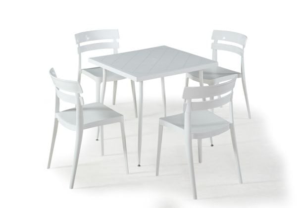 Beyaz Kare Bahçe Masa Sandalye Takımı 80x80 cm Mutfak Restoran Kafe Teras ve Balkon İçin Uygun