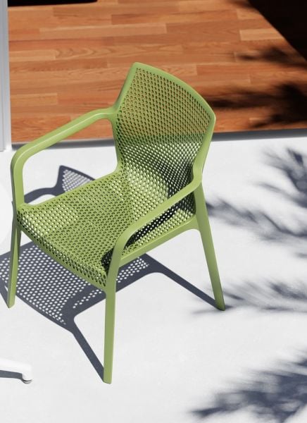 Haki Yeşil Kollu Plastik Dış Mekan Bahçe Sandalyesi