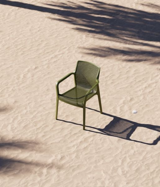 Haki Yeşil Kollu Plastik Dış Mekan Bahçe Sandalyesi