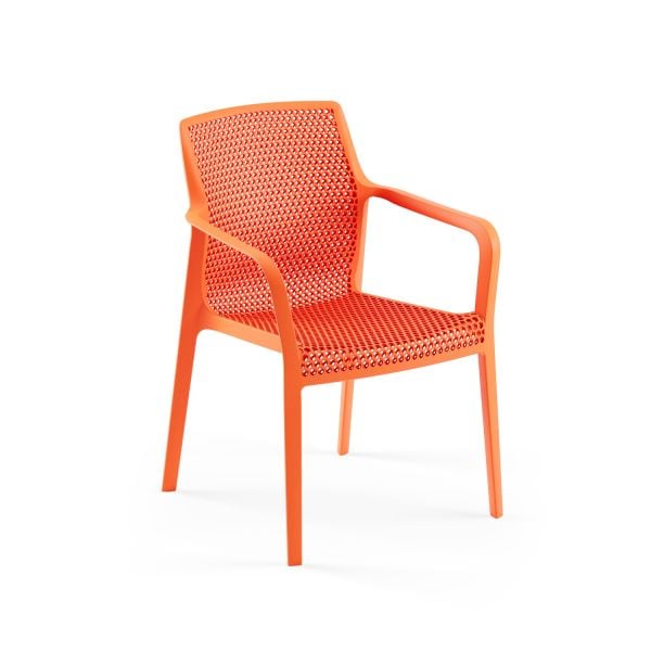 Portakal Turuncu Kollu Plastik Dış Mekan Bahçe Sandalyesi