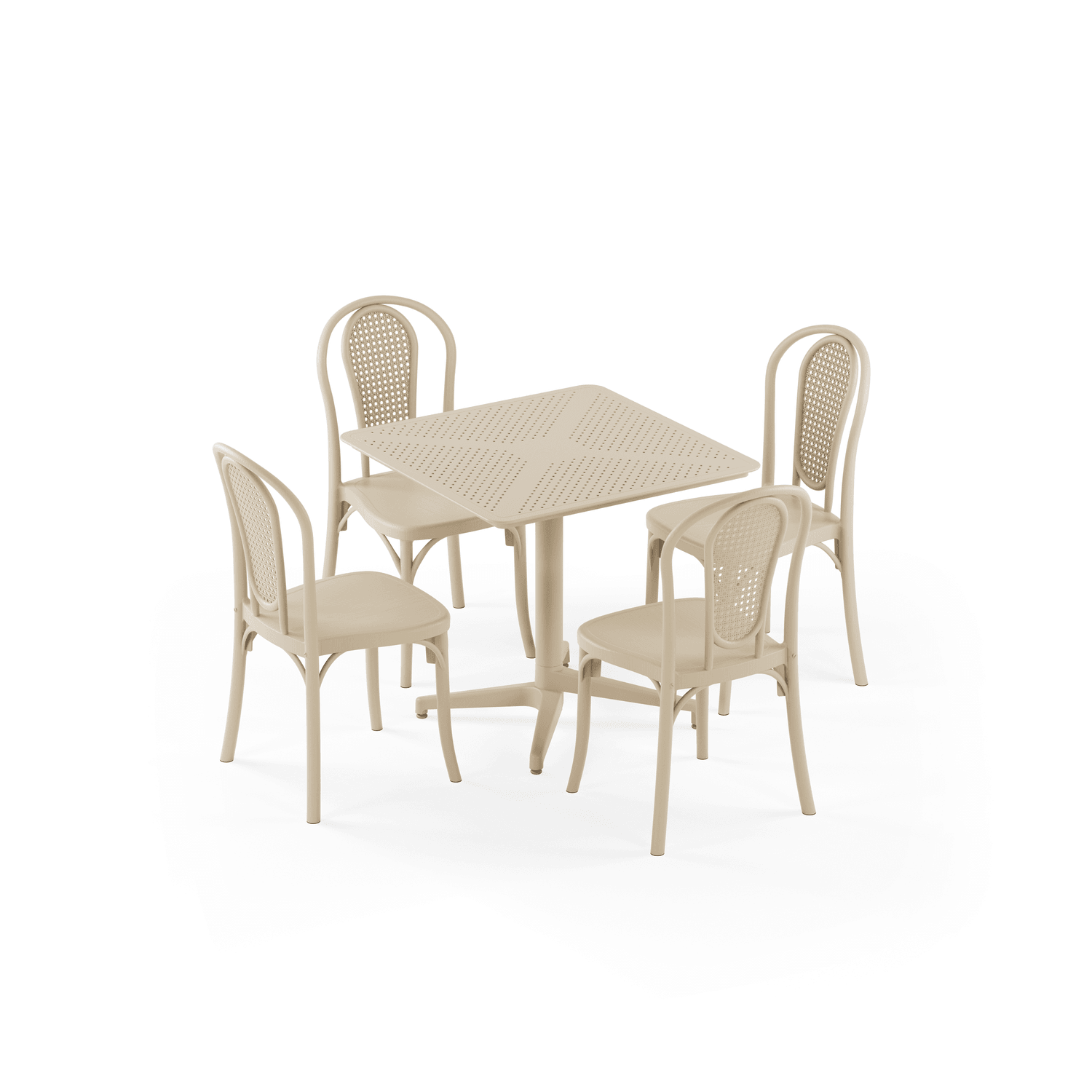 Bej Katlanır Bahçe Masa Sandalye Seti 4 Kişilik 80x80