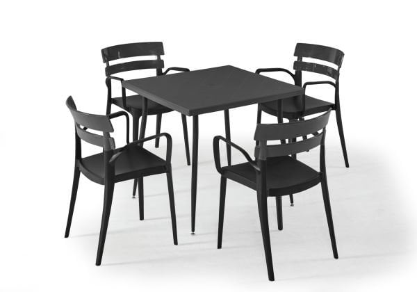 Siyah Antrasit Dış Mekan Bahçe Masa Sandalye Takımı Kare 80x80 cm