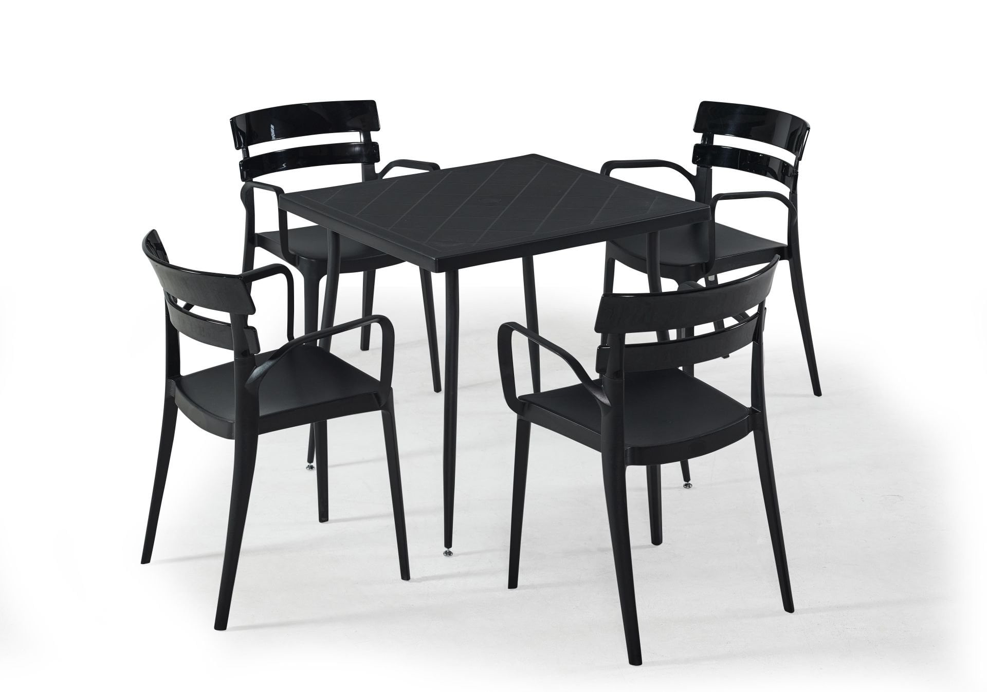 Siyah Bahçe Masa Sandalye Takımı 80x80 cm Kare Masa Takımı İç ve Dış Mekan Kullanımına Uygun Bahçe Balkon Teras Kafe Restoran Otel