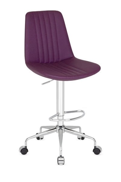 SİVE Metal Krom Ayak Tekerlekli Mor Kumaş Bar Sandalyesi – Ergonomik, Şık ve Dayanıklı Yüksek Masa Sandalyesi, Muayenehane, Kasa, Resepsiyon İçin İdeal