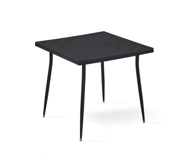 Siyah Bahçe Masa Sandalye Takımı 80x80 cm Kare Masa Takımı İç ve Dış Mekan Kullanımına Uygun Bahçe Balkon Teras Kafe Restoran Otel
