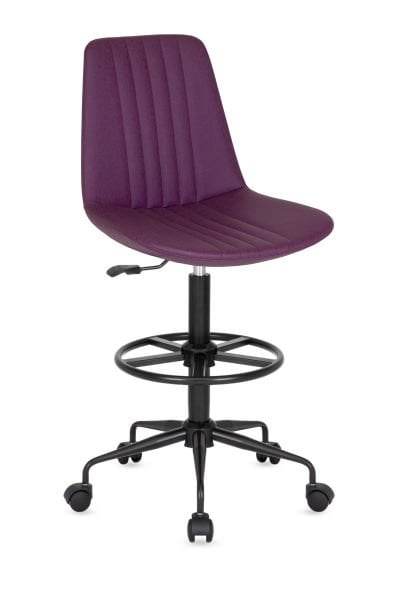 SİVE Metal Siyah Ayak Tekerlekli Mor Kumaş Bar Sandalyesi - Ergonomik Yüksek Boy Tekerlekli, Şık ve Dayanıklı Tasarım