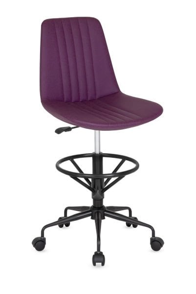 SİVE Metal Siyah Ayak Tekerlekli Mor Kumaş Bar Sandalyesi - Ergonomik, Dayanıklı ve Şık Tasarım, Yüksek Masa için İdeal