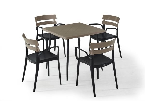 Siyah Kum Beji 4 Kişilik Bahçe Masa Sandalye Takımı 80x80 cm Kare Masa Seti İç ve Dış Mekan Kullanımına Uygun