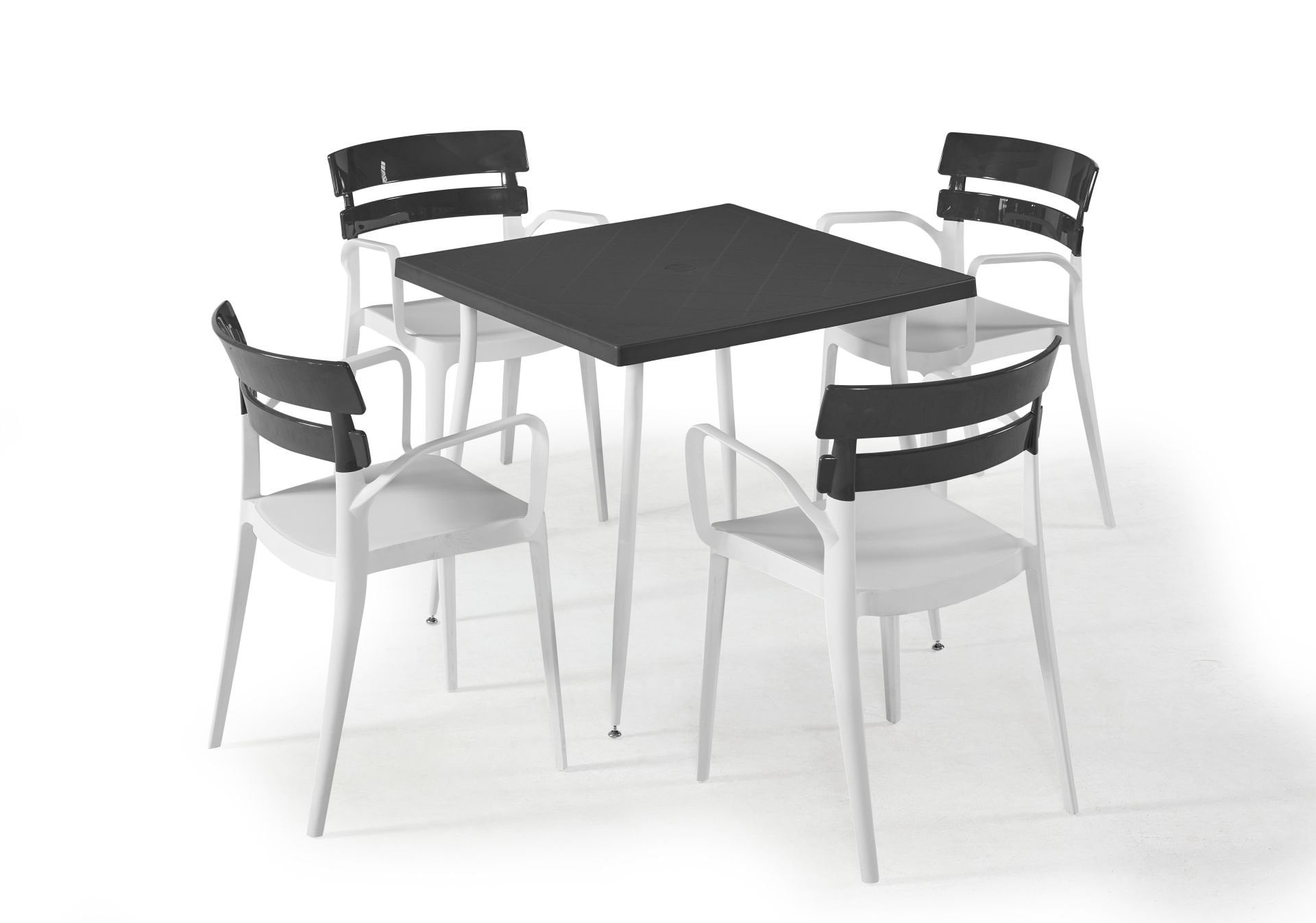 Beyaz Antrasit Dış Mekan Bahçe Masa Sandalye Takımı - 4 Kişilik Kare 80x80 cm