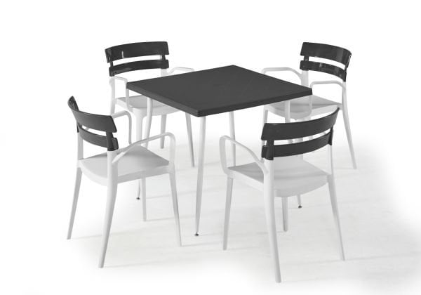 Beyaz Antrasit Dış Mekan Bahçe Masa Sandalye Takımı - 4 Kişilik Kare 80x80 cm