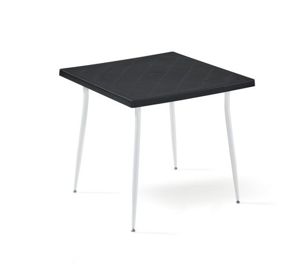 Beyaz Siyah Dış Mekan Bahçe Masa Sandalye Takımı – 4 Kişilik Kare 80x80 cm Masa ve Sandalye Seti Ev Bahçeleri ve Tüm Açık Alanlar İçin Uygun