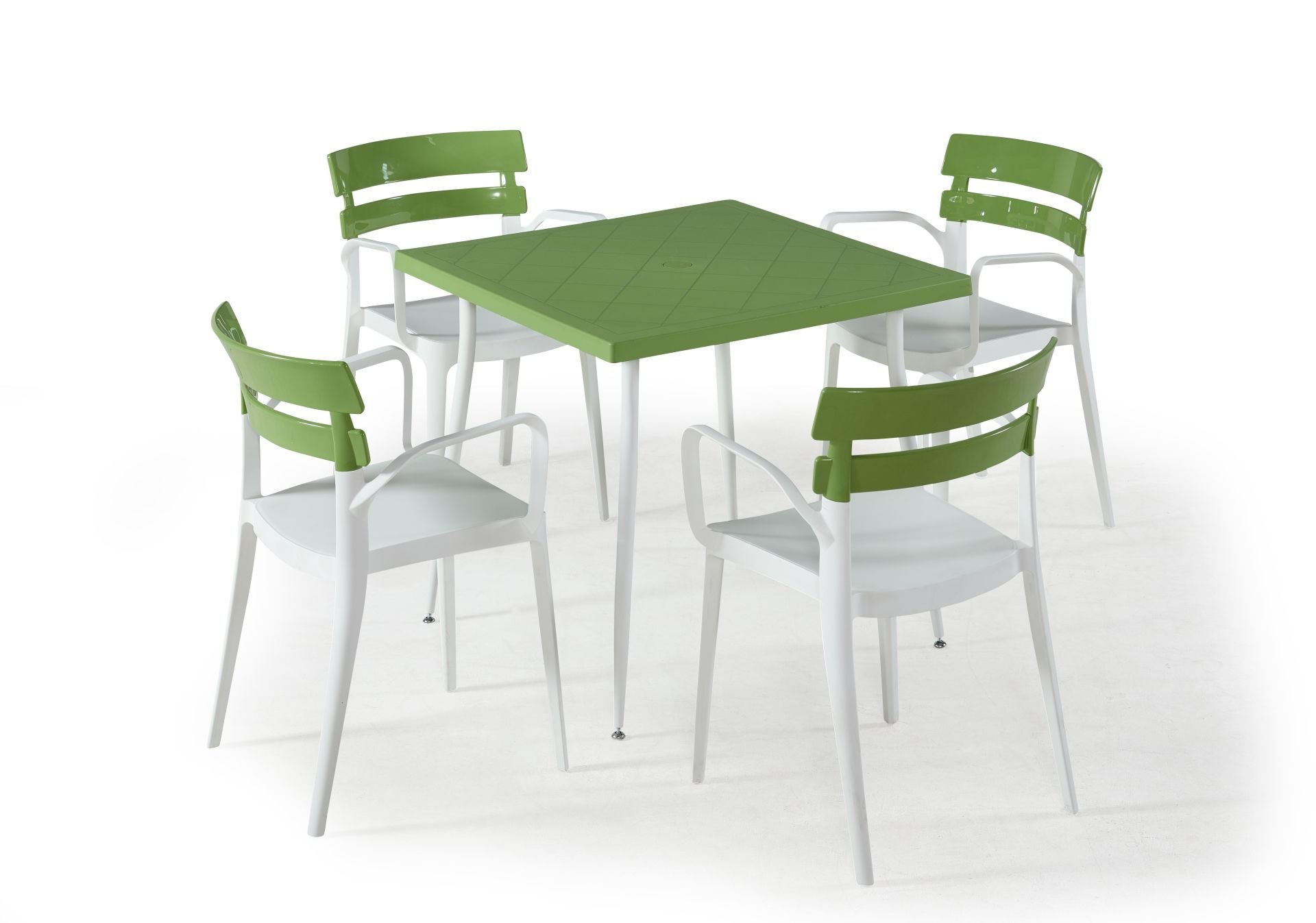 Beyaz Yeşil Bahçe Masa Sandalye Takımı - 4 Kişilik 80x80 cm Kare Set
